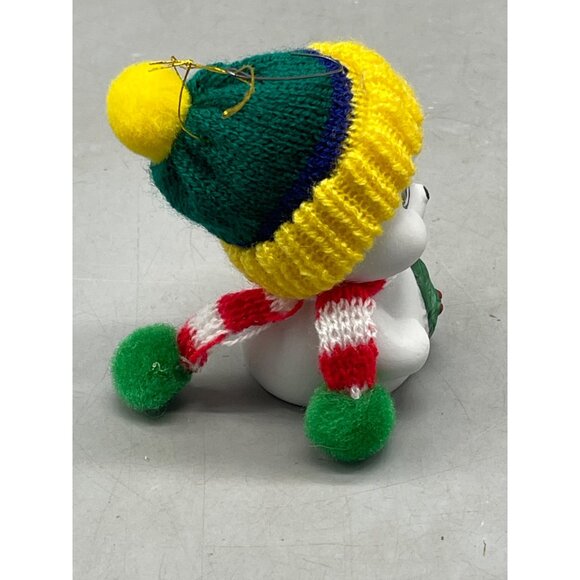 GIFTCO Snow Bells Porcelain Bear Bell Ornament Yellow n Green Knit Hat Xmas 3.5" - Picture 3 of 7
